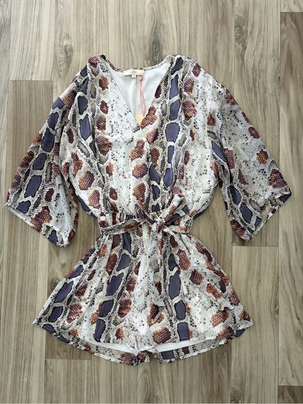 Entro Snake-Print V-Neck Tie-Waist Romper